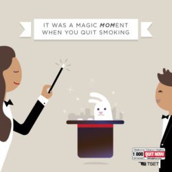 E-Card: It was a magic moment when you quit smoking. With image of magician, top hat and white rabbit.