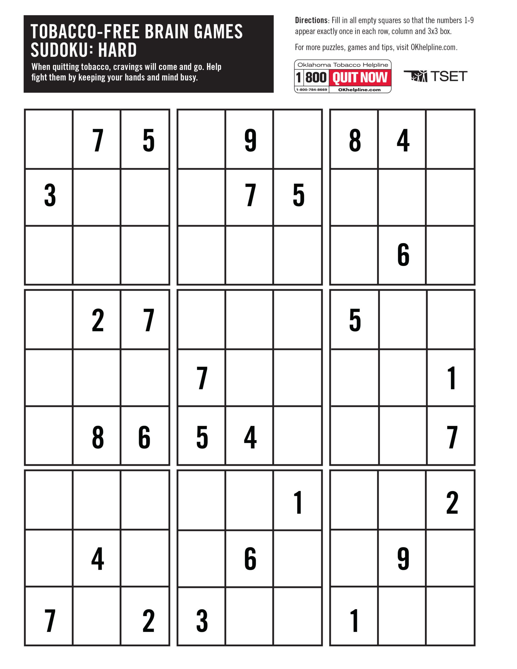 Sudoku Puzzles Online, Online Games, Oklahoma Tobacco Helpline
