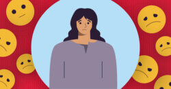 illustration of woman surrounded by sad, angry, upset faces