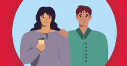 illustration of woman with coffee getting support from a friend