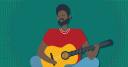 Man playing guitar sitting on ground